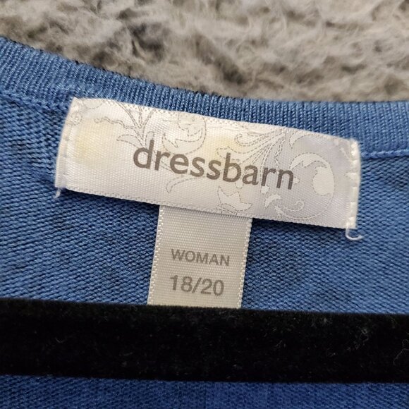 Dressbarn Top Womens XXL Blue Floral Print Long-Sleeve V-Neck Lightweight - Picture 2 of 9